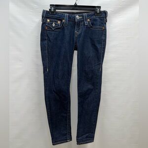 True Religion Jeans Womens Sz 27 Blue Mid Rise World Tour Skinny Cotton Blend